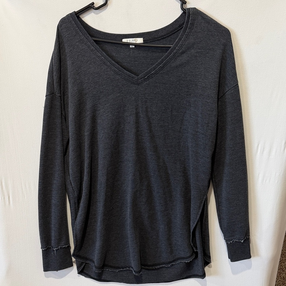 Z Supply Charcoal V-Neck Long Sleeve Top